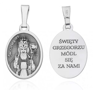 Medalik srebrny rodowany - Święty Grzegorz