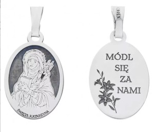 Medalik srebrny rodowany - Święta Katarzyna