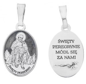 Medalik srebrny rodowany - Święty Peregryn