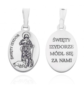 Medalik srebrny rodowany - Święty Izydor