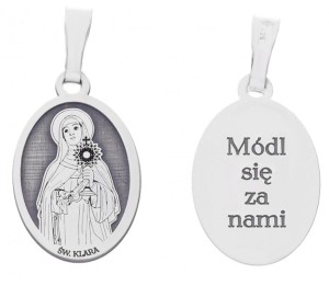 Medalik srebrny rodowany - Święta Klara