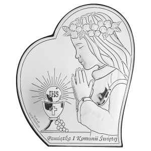 Obrazek na Komunię Świętą prezent dla dziewczynki srebrny VL841