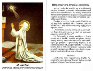 Obrazek bł. Imelda patronka dzieci pierwszokomunijnych