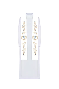 Stuła biała z haftem Maryjnym 