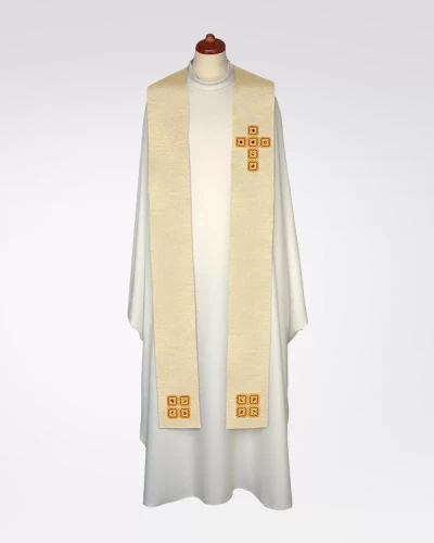 Stuła ecru z ozdobnymi kamieniami 4-383-1