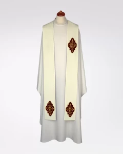 Stuła ecru z haftem IHS na aksamitnych aplikacjach 4-387-1