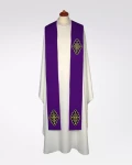 Stuła fioletowa z haftem IHS na aksamitnych aplikacjach 4-387-4