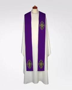 Stuła fioletowa z haftem IHS na aksamitnych aplikacjach 4-387-4