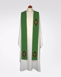 Stuła zielona z haftem IHS na aksamitnych aplikacjach 4-387-3
