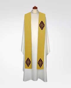 Stuła w kolorze starego złota z haftem IHS na aksamitnych aplikacjach 4-387-6