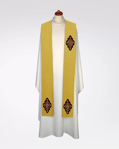 Stuła w kolorze starego złota z haftem IHS