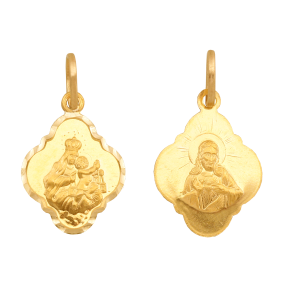 Złoty medalik - Matka Boża Szkaplerzna - Serce Pana Jezusa