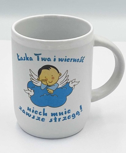 kubek z motywem religijnym