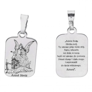 Medalik srebrny Ag 925 Oksydowany Anioł Stróż