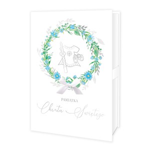 Pudełko prezentowe duże - pamiątka na Chrzest Św. - niebieskie