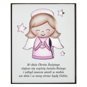 Obrazek - różowy aniołek - pamiątka Chrztu Świętego