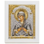 Matka Boża „Siemistrelnaja” Ikona prostokątna na białej desce z wgłębieniem tzw. kowczegiem