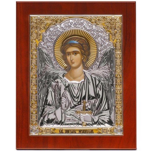 Anioł Stróż Ikona prostokątna na brązowej desce z wgłębieniem tzw. kowczegiem-1