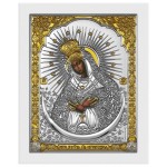 Matka Boża Ostrobramska Ikona prostokątna na białej desce z wgłębieniem tzw. kowczegiem