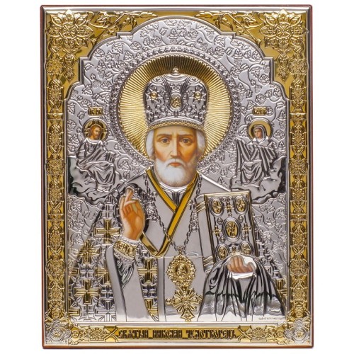 Święty Mikołaj Ikona prostokątna na brązowej desce-1