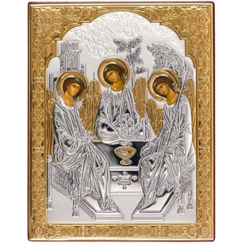 Trójca Święta Ikona prostokątna na brązowej desce-1