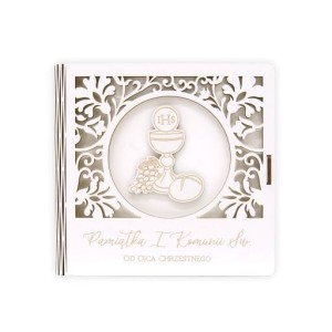 Pamiątka I Komunii Świętej od Ojca Chrzestnego - album drewniany