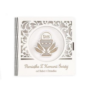 Pamiątka I Komunii Świętej od babci i dziadka - album drewniany