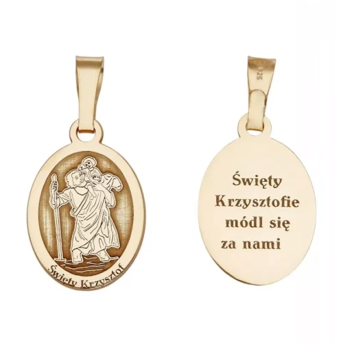 Medalik srebrny pozłacany - Święty Krzysztof