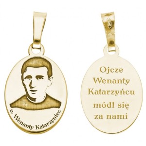 Srebrny medalik Ag 925 pozłacany o. Wenanty Katarzyniec 