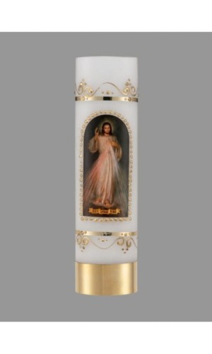 Świeca liturgiczna na wkład olejowy – Jezu, Ufam Tobie- biała