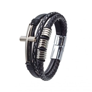 Męska bransoletka skórzana z krzyżem i zdobieniami