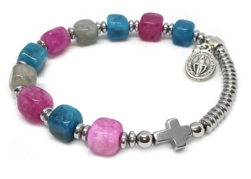 Różaniec na rękę z kamieni jadeitów - medalik cudowny