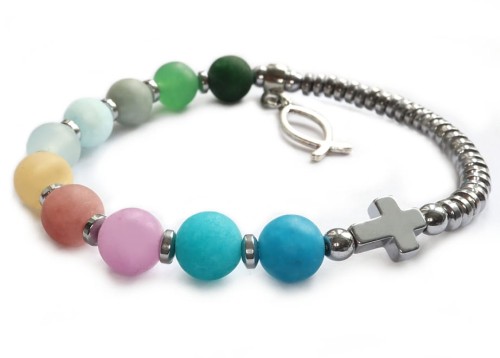 Kolorowy różaniec bransoletka -jadeit
