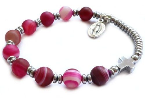 Bransoletka różaniec na rękę z agatów