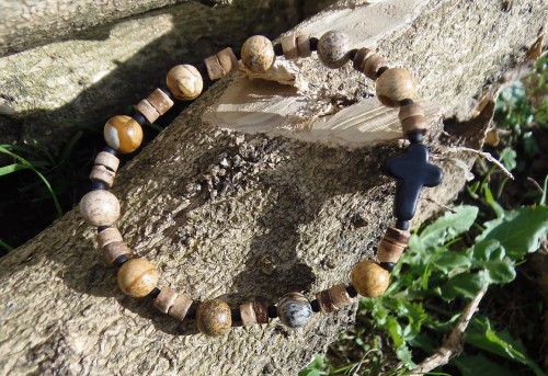 Różaniec męski bransoletka jaspis, drewno kokosowe