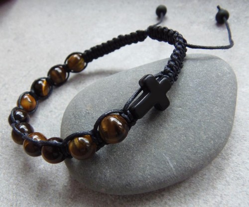 RÓŻANIEC BRANSOLETKA MĘSKA NA RĘKĘ Z KAMIENI TYGRYSIE OKO