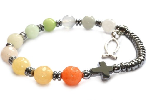 Różaniec bransoletka pastelowa z kolorowych jadeitów