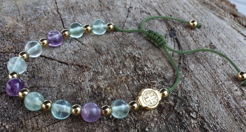 Bransoletka różaniec fluoryt Św. Benedykt