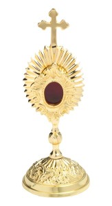 Relikwiarz mosiężny złocony 17 cm