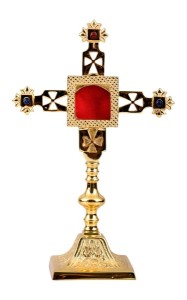 Relikwiarz mosiężny złocony 25 cm
