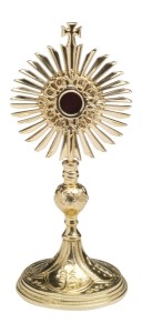 Relikwiarz mosiężny złocony 28 cm