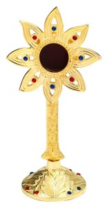 Relikwiarz mosiężny złocony 23 cm