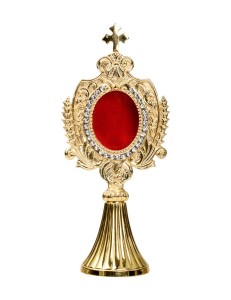 Relikwiarz mosiężny złocony 22 cm