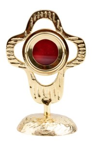 Relikwiarz mosiężny złocony 18 cm