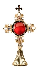 Relikwiarz mosiężny złocony 25 cm