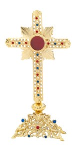 Relikwiarz mosiężny złocony 28 cm