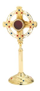 Relikwiarz mosiężny złocony 26 cm