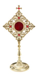 Relikwiarz mosiężny złocony 32 cm