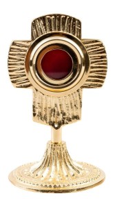 Relikwiarz mosiężny złocony 13 cm