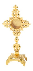 Relikwiarz mosiężny złocony 21 cm